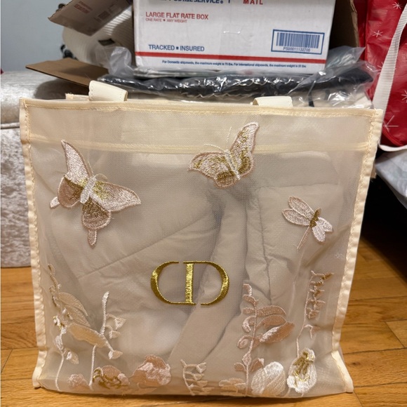 Dior Handbags - Dior Cream Sheer Tote with Gold Accents